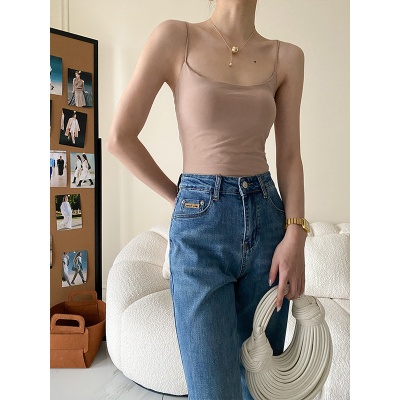 司南 带胸垫 法式细肩带修身一字领吊带背心美背打底夏季 SN2822