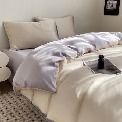 夏季轻奢纯色冰丝四件套a类凉感床单被套宿舍三件套床笠礼品代发4