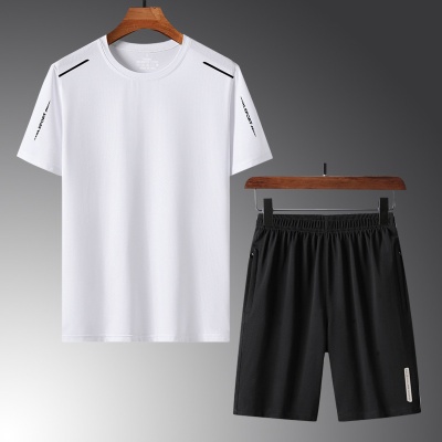 两件套夏季新款男士运动套装短袖短裤休闲套装男薄T恤圆领中青年
