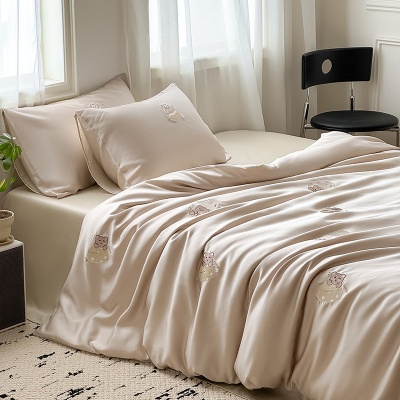 高奢A类100兰精天丝刺绣夏被床单四件套丝滑凉感夏被宿舍空调被子