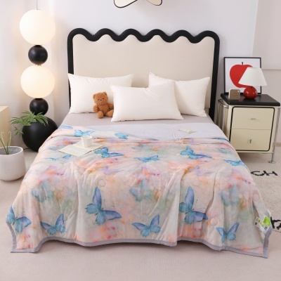 跨境新款翩翩起舞空调被薄被立体浮雕3D数码印花凉感丝夏被批发