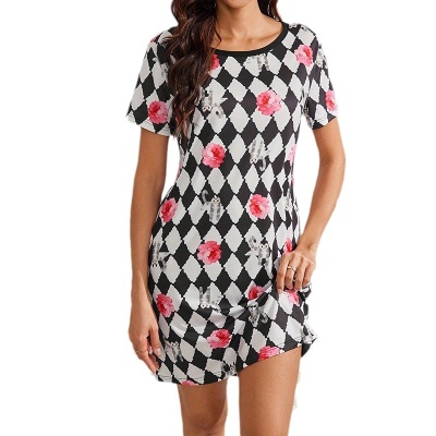 欧美女装新款跨境夏季碎花连衣裙欧美时尚女装印花连衣裙夏季休闲