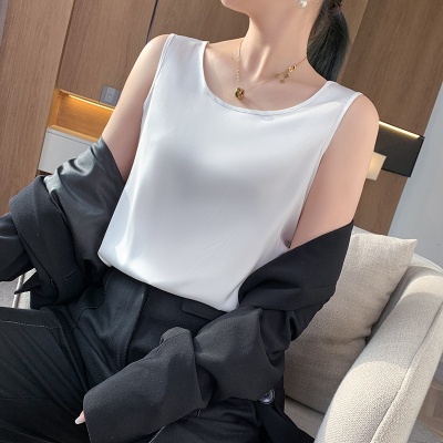 真丝吊带背心女西装内搭白黑打底冰丝醋酸绸缎面桑蚕丝宽松上衣