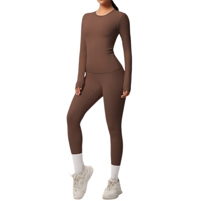 现货跨境双面磨毛紧身透气纯色训练瑜伽服八件套运动跑步健身服女