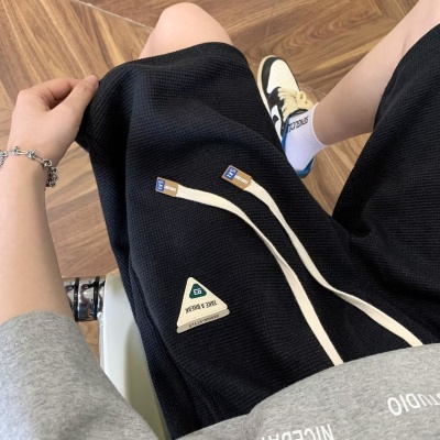 华夫格休闲胖子潮流速干短裤男款夏季宽松大码直筒五分裤子运动裤