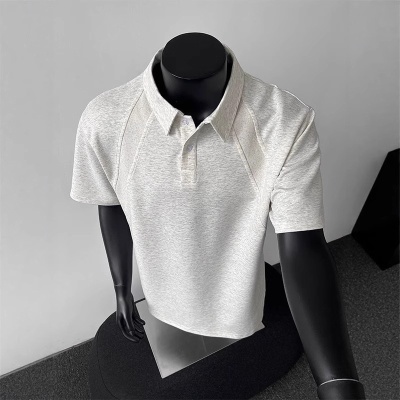 美式正肩短袖polo衫男士夏季重磅青少年体恤翻领插肩五分袖上衣潮