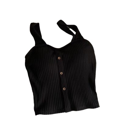 新款纽扣辣妹吊带女带胸垫背心打底内搭爆款夏季女装上衣薄款美背