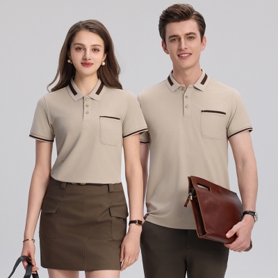 190克冰丝珠地POLO衫短袖翻领T恤衫拼色口袋服务员工作服定制LOGO