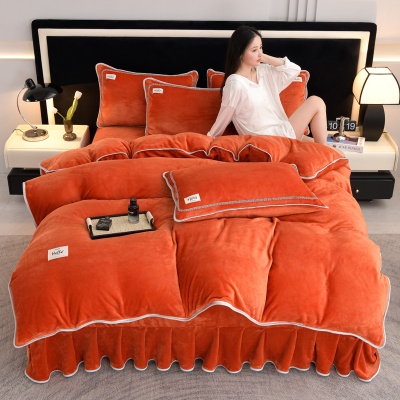 加厚冬季床上用品牛奶绒四件套保暖法莱绒床裙珊瑚绒被套礼品批发