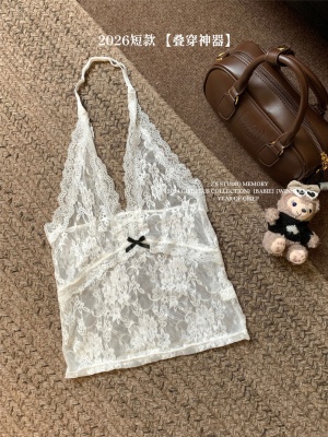 叠穿神器春秋新款性感辣妹风蕾丝花边挂脖吊带内搭打底衫镂空上衣