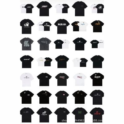 跨境奢潮高品质印花字母logo短袖潮牌外贸欧货B家圆领男式T恤男女